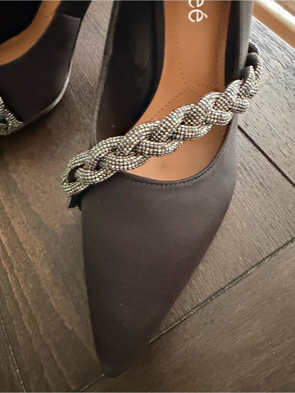 Black Embellished Braided Strap Pointed-Toe Pump - Picture 9 of 12
